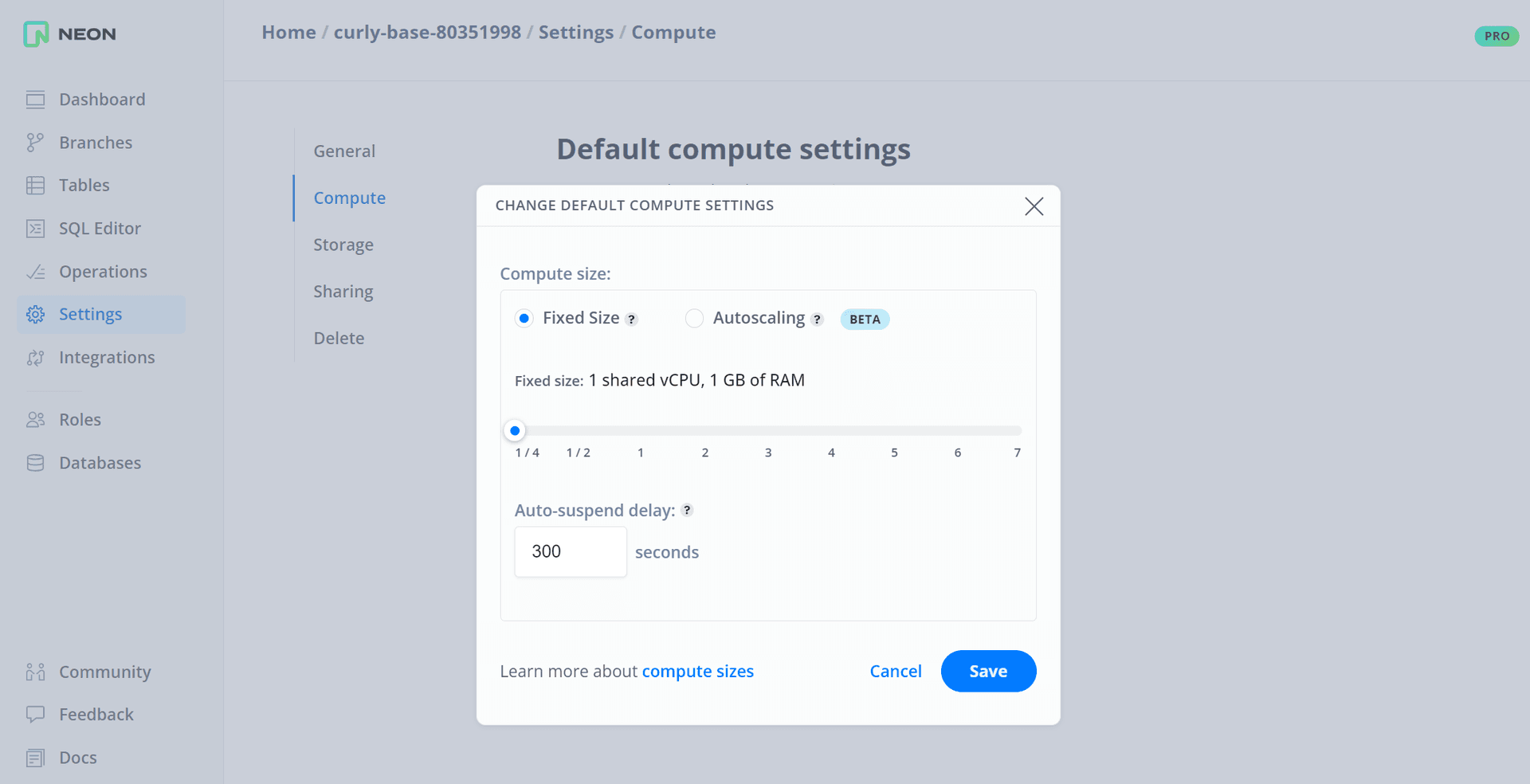 Default compute settings